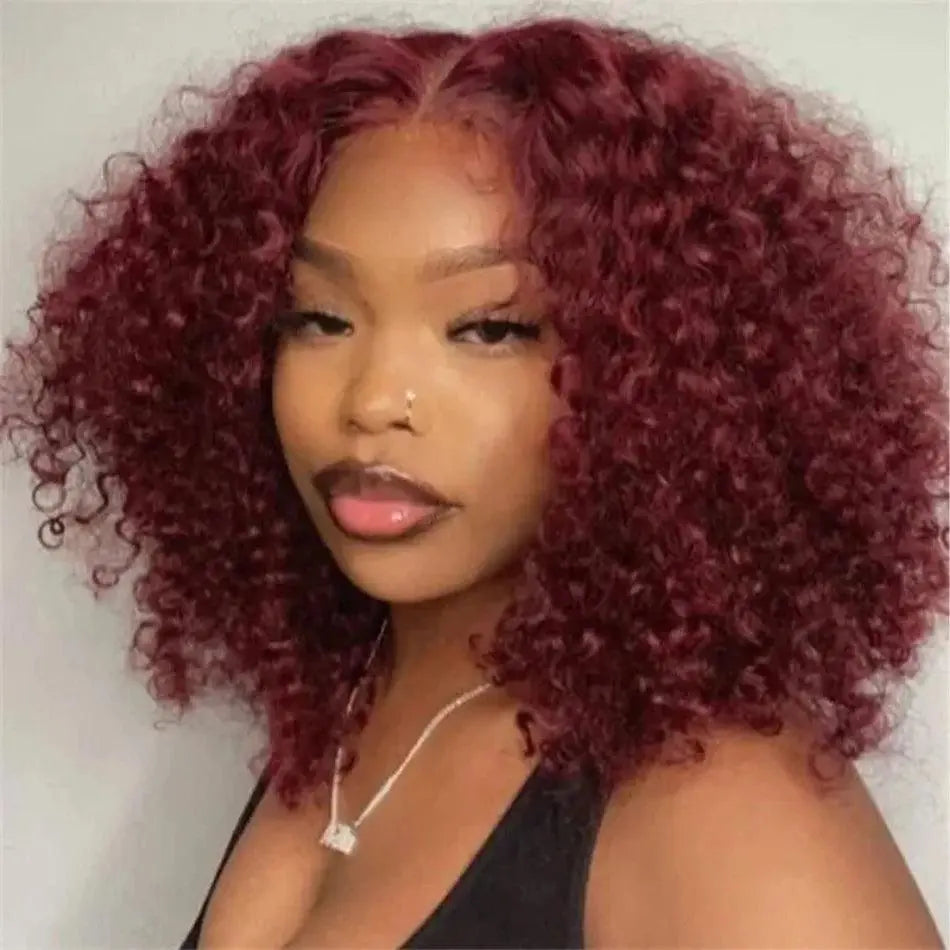 Perruque Bob Deep Wave 99J Bourgogne – Dentelle Frontale, Cheveux Humains Remy, 200% - Porcin'Hair 