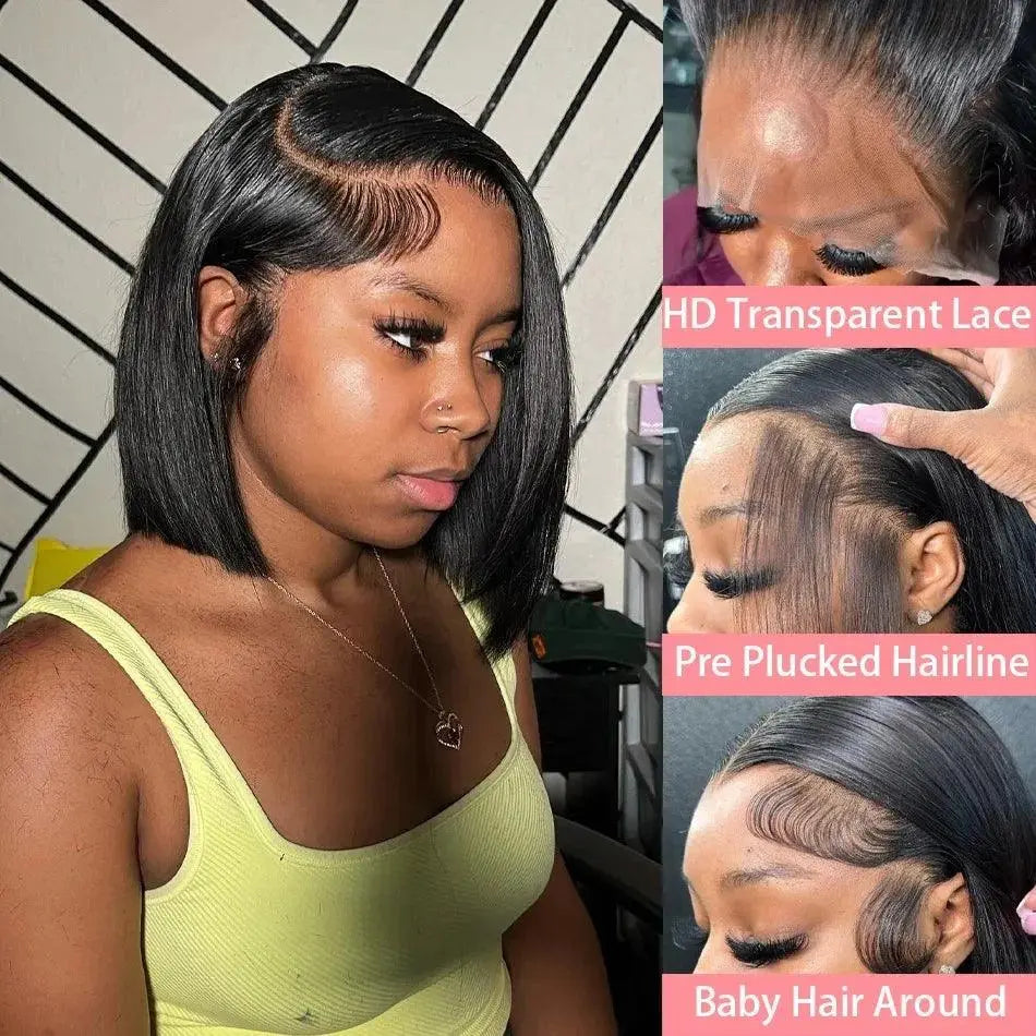 Perruque Bone Straight HD Lace 13X6 / 13X4 Cheveux Humains Bob 6x6 Closure, 200% Densité, Glueless - Porcin'Hair 