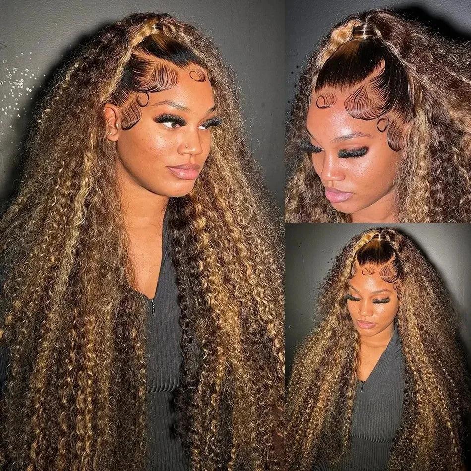 13x6 Lace Frontal Wig 200% densité Human Hair Brazilian Curly Wigs For Women – Deep Water Wave HD Lace Wig Transparent Colored Hair - Porcin'Hair 