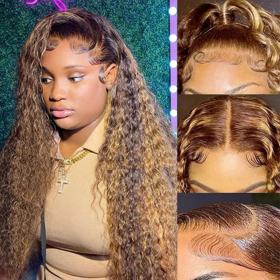 13x6 Lace Frontal Wig 200% densité Human Hair Brazilian Curly Wigs For Women – Deep Water Wave HD Lace Wig Transparent Colored Hair - Porcin'Hair 