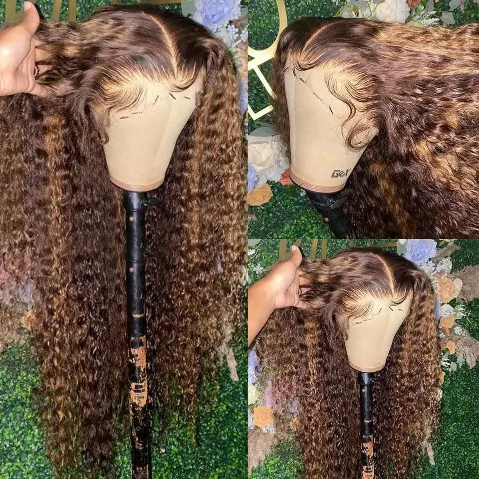 13x6 Lace Frontal Wig 200% densité Human Hair Brazilian Curly Wigs For Women – Deep Water Wave HD Lace Wig Transparent Colored Hair - Porcin'Hair 