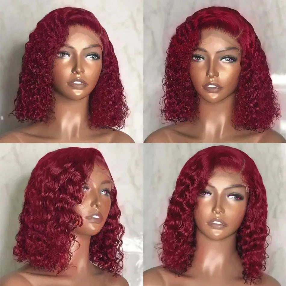 Perruque Bob Deep Wave 99J Bourgogne – Dentelle Frontale, Cheveux Humains Remy, 200% - Porcin'Hair 
