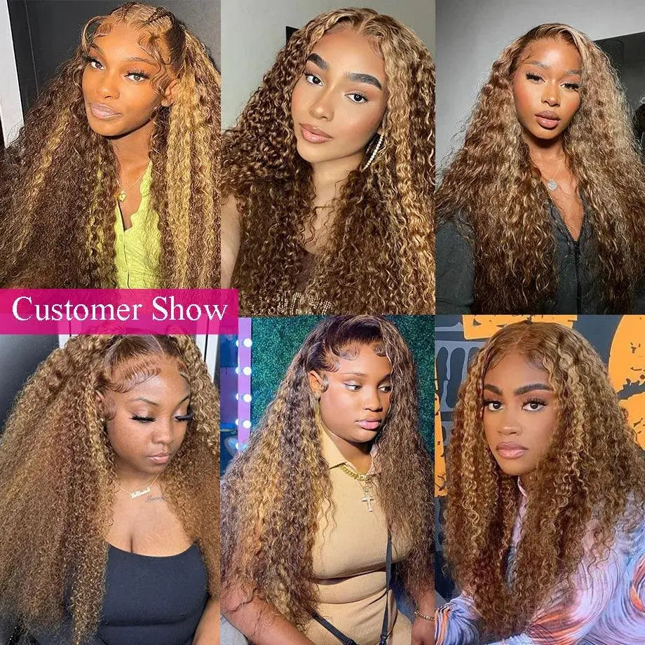 13x6 Lace Frontal Wig 200% densité Human Hair Brazilian Curly Wigs For Women – Deep Water Wave HD Lace Wig Transparent Colored Hair - Porcin'Hair 