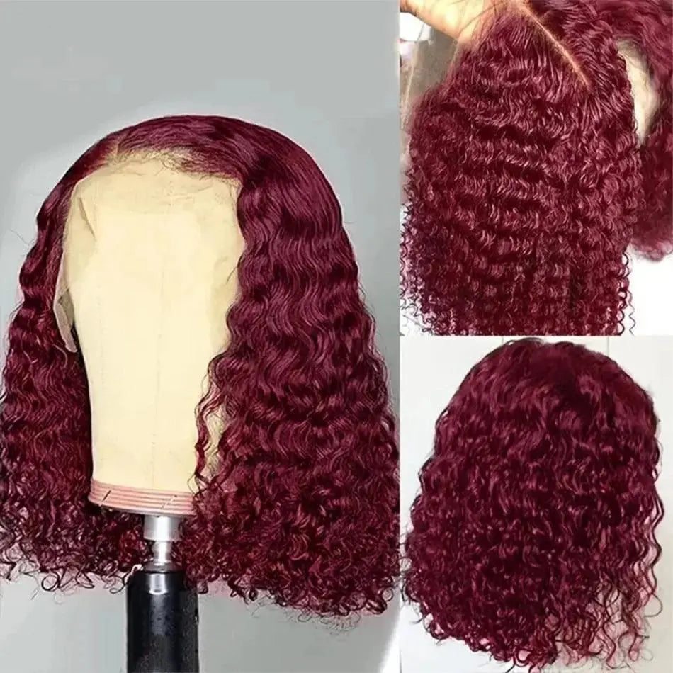 Perruque Bob Deep Wave 99J Bourgogne – Dentelle Frontale, Cheveux Humains Remy, 200% - Porcin'Hair 