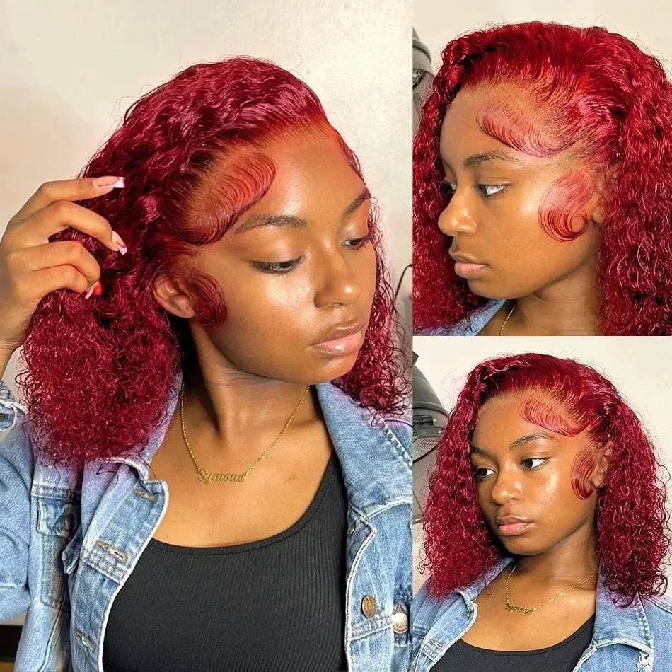 Perruque Bob Deep Wave 99J Bourgogne – Dentelle Frontale, Cheveux Humains Remy, 200% - Porcin'Hair 