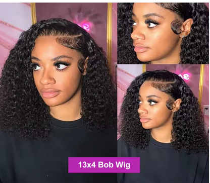 Jerry Curly Bob Wig – HD Lace 13x4 or 4x4 – 100% Remy Human Hair – 200% Density – Loose Deep Wave Texture
