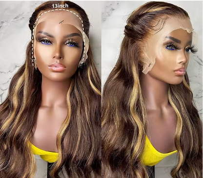 Natural Blonde Body Wave Wig with Highlights, 13x6, 13x4 HD, 210% Density