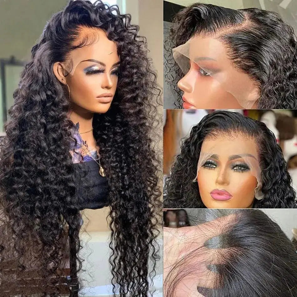 Perruque Frontale Curly 18-42 pouces, 210% densité Cheveux Humains 13x4/13x6 HD, Deep Wave - Porcin'Hair 