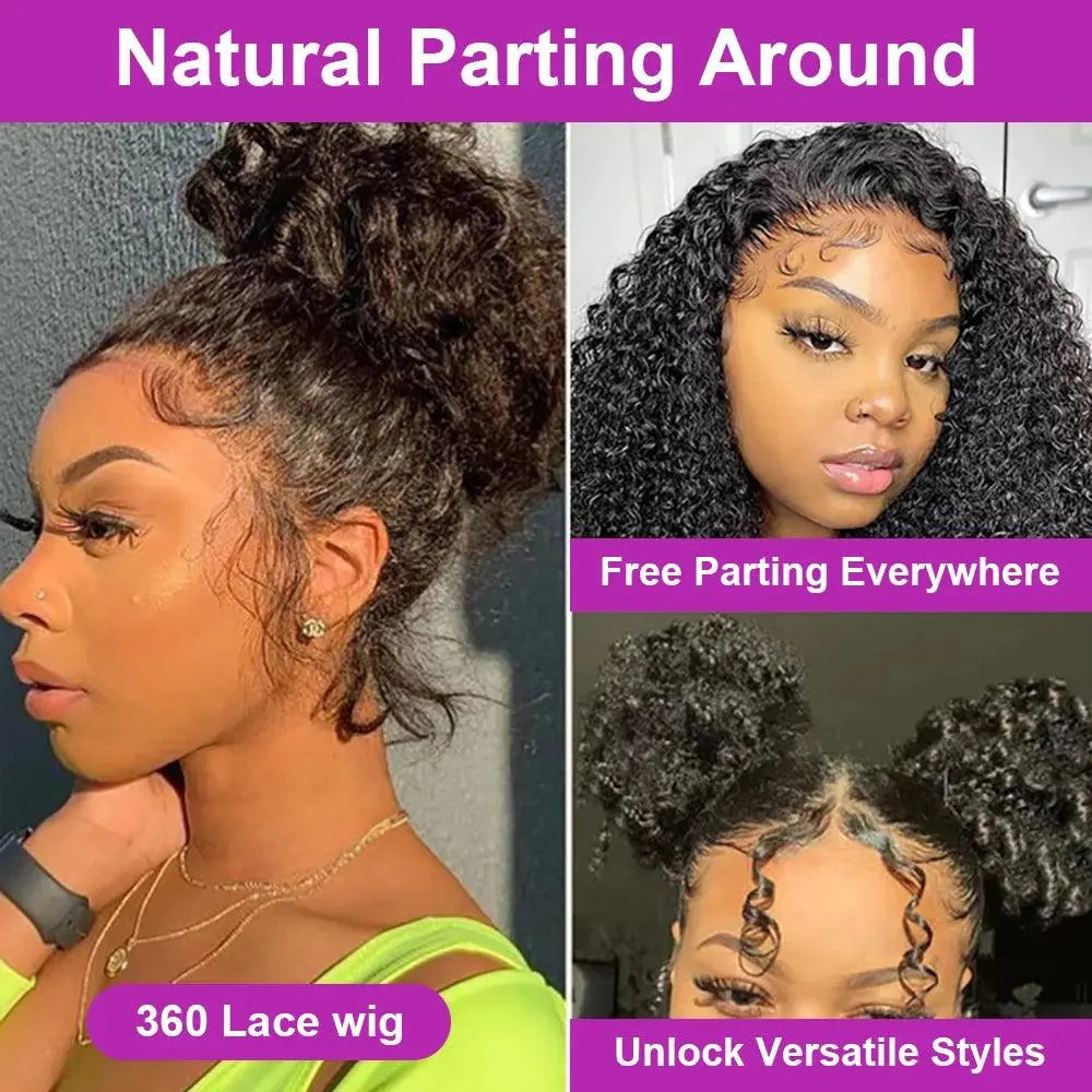 Perruque Frontale 360° , 300% Densité Cheveux Humains , Ondes Curly Profondes, Dentelle HD Invisible, Glueless - Porcin'Hair 