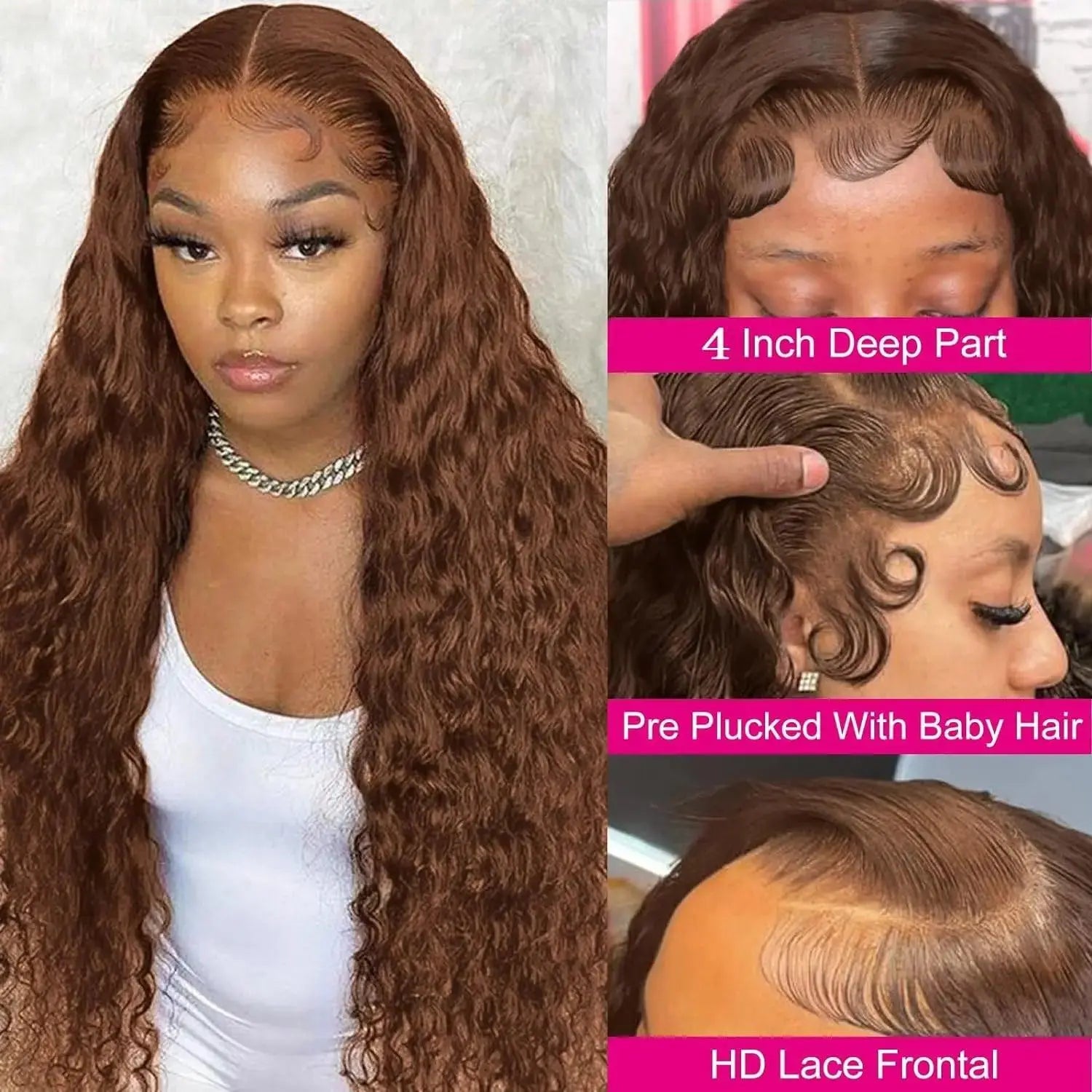 Curly wigs Transparent Lace Front Wig Chocolate Brown 13x4 13x6 Brazilian Deep Wave Frontal Human Hair Wig for Women Pre Plucked - Porcin'Hair 