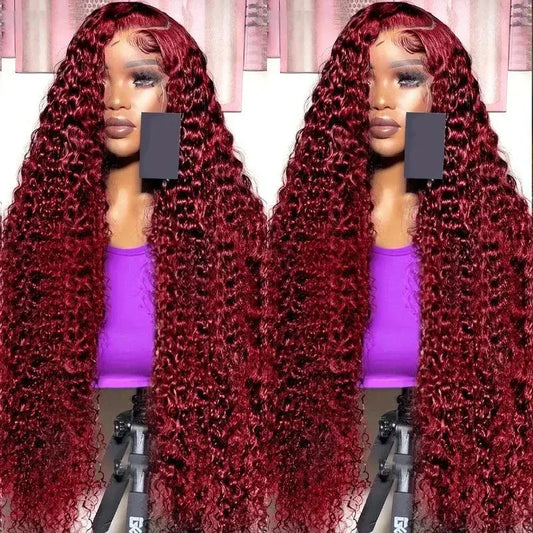 Perruque Cheveux Humains Brésiliens Rouge, Dentelle HD Transparente, Boucles Profondes - Porcin'Hair 