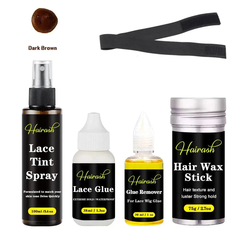 Kit Complet pour Perruque : Colle Imperméable pour Lace Front Wig + Dissolvant de Colle à Base de Plantes + Stick Cire Coiffante + Spray Teinte pour Dentelle - Porcin'Hair 
