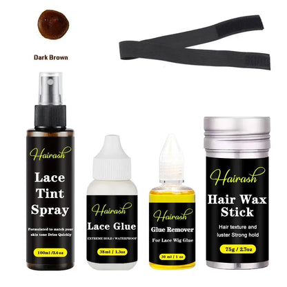 Kit Complet pour Perruque : Colle Imperméable pour Lace Front Wig + Dissolvant de Colle à Base de Plantes + Stick Cire Coiffante + Spray Teinte pour Dentelle - Porcin'Hair 