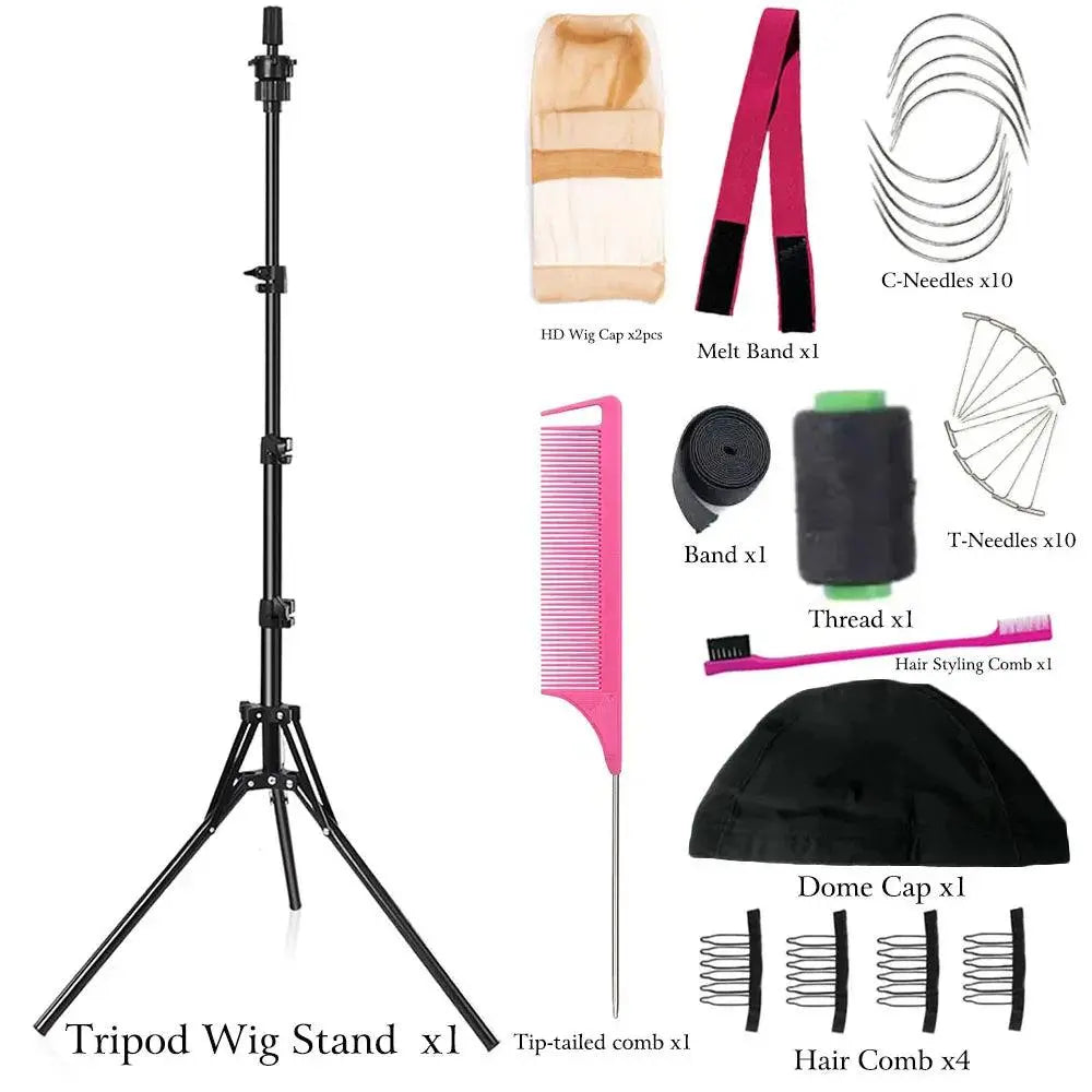 Tête de Mannequin en Toile 21-23 Pouces avec Support Tripod, Affichage de Perruque et Tête de Coiffage avec Support - Porcin'Hair 