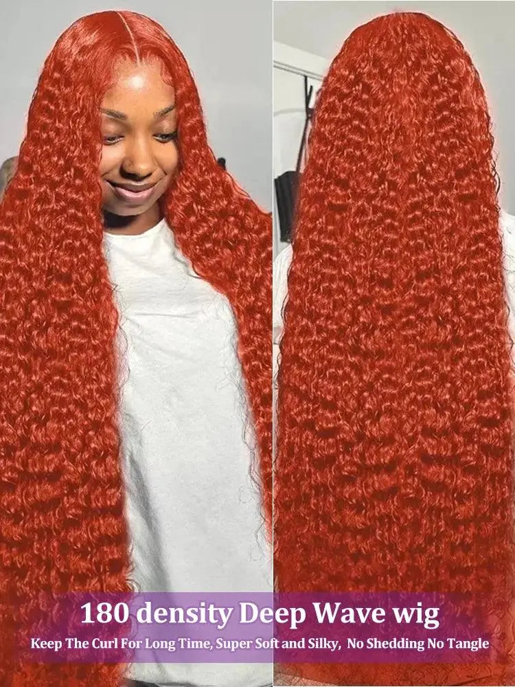 Perruque Frontale 13x4/13x6, 250% densité cheveux Humains 30-40 Pouces, Boucles Orange Profondes, Dentelle HD, Pour Femme - Porcin'Hair 