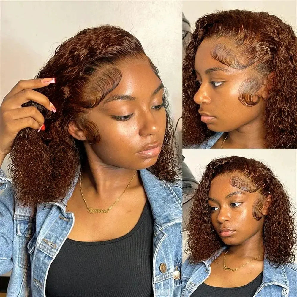 Perruque Bob Curly Brune 13x4 – Cheveux Humains Brésiliens, Boucles Profondes, Pixie Pré-Plumée, Couleur #4 - Porcin'Hair 