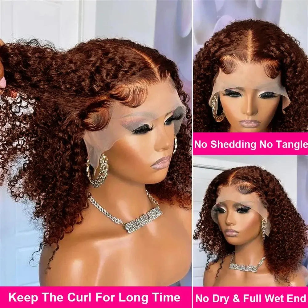 Perruque Bob Curly Brune 13x4 – Cheveux Humains Brésiliens, Boucles Profondes, Pixie Pré-Plumée, Couleur #4 - Porcin'Hair 