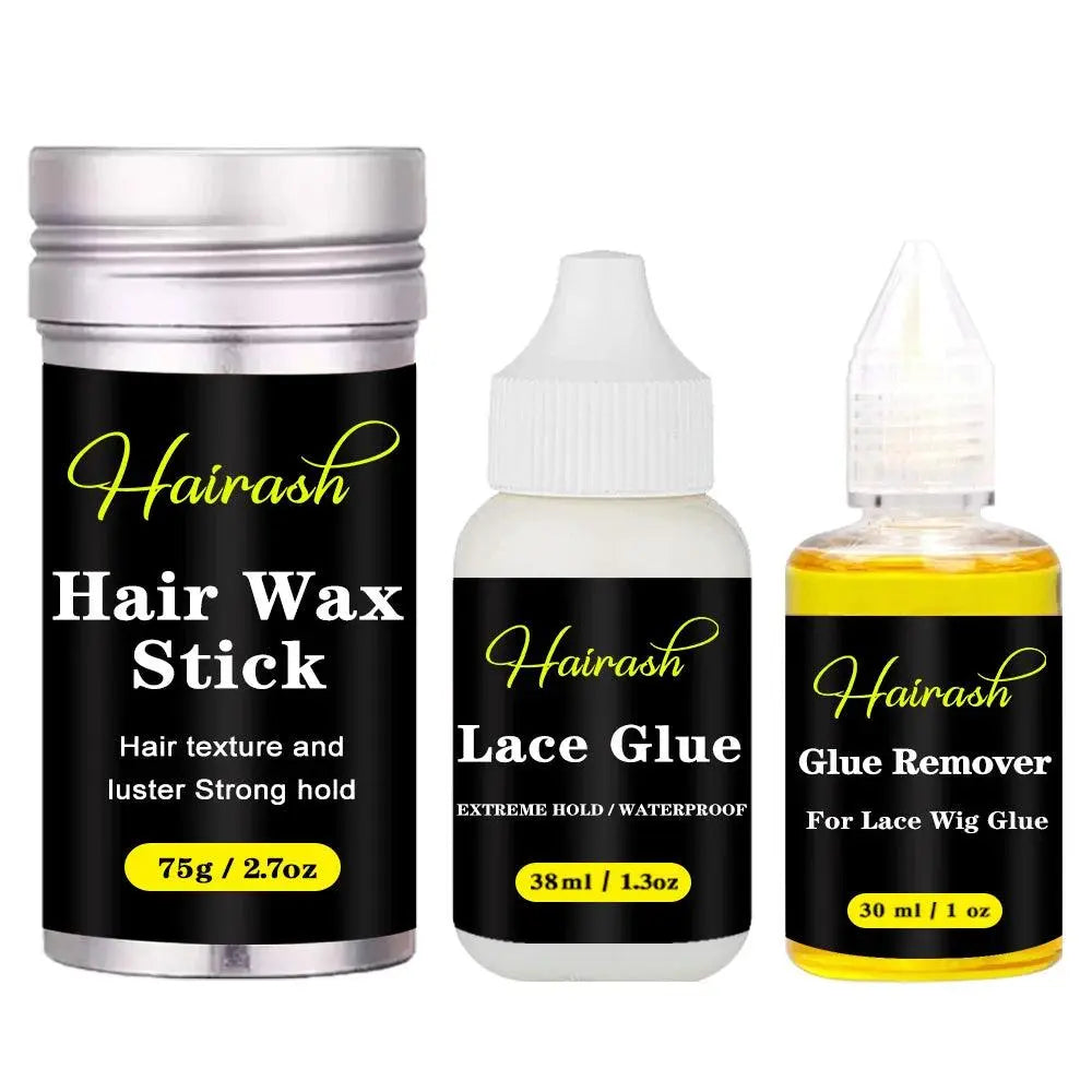 Kit Complet pour Perruque : Colle Imperméable pour Lace Front Wig + Dissolvant de Colle à Base de Plantes + Stick Cire Coiffante + Spray Teinte pour Dentelle - Porcin'Hair 