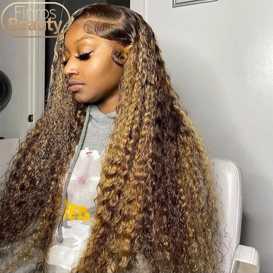 13x6 Lace Frontal Wig 200% densité Human Hair Brazilian Curly Wigs For Women – Deep Water Wave HD Lace Wig Transparent Colored Hair - Porcin'Hair 