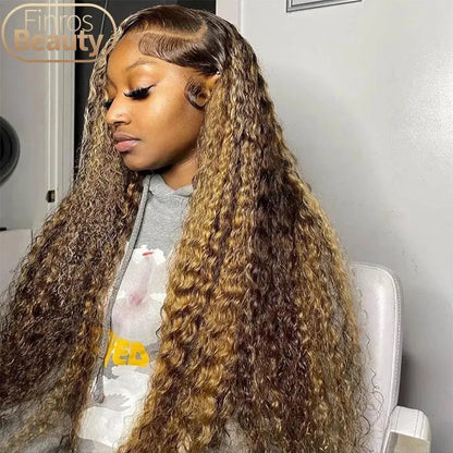 13x6 Lace Frontal Wig 200% densité Human Hair Brazilian Curly Wigs For Women – Deep Water Wave HD Lace Wig Transparent Colored Hair - Porcin'Hair 