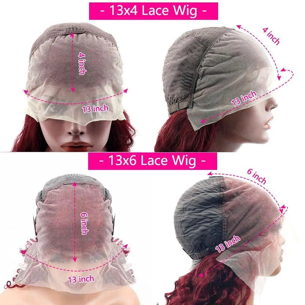 Perruque Frontale 13x4 Burgundy 99J – Cheveux Humains Brésiliens, 200% Densité, Lisse - Porcin'Hair 