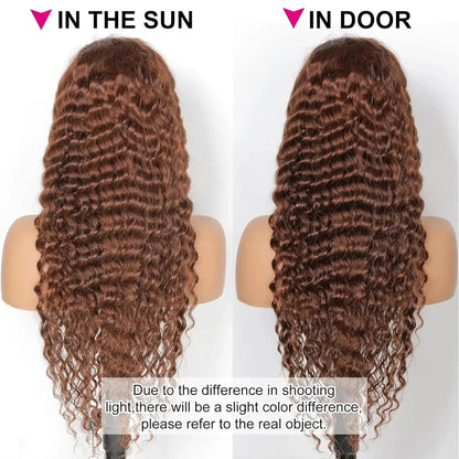 Curly wigs Transparent Lace Front Wig Chocolate Brown 13x4 13x6 Brazilian Deep Wave Frontal Human Hair Wig for Women Pre Plucked - Porcin'Hair 
