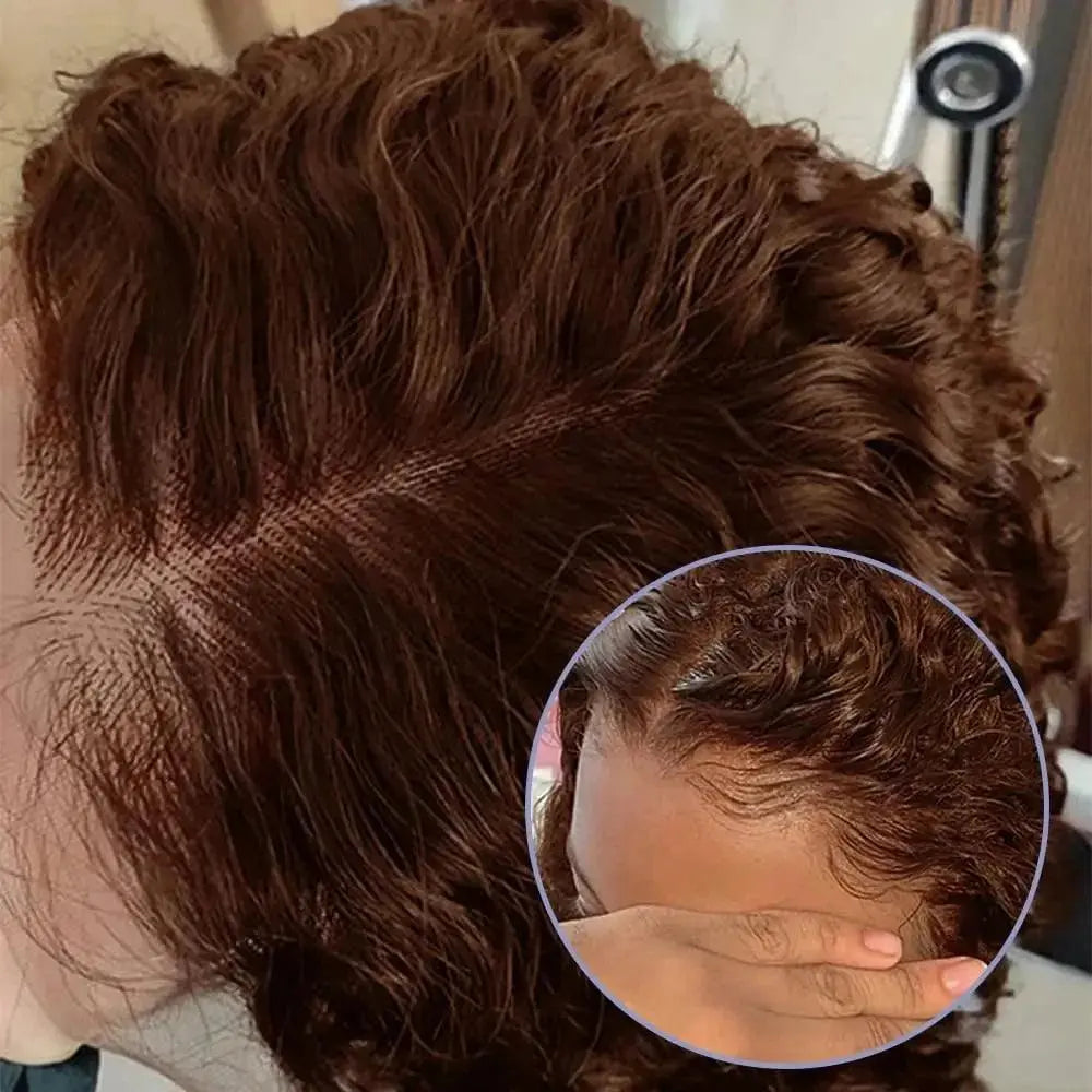 Perruque Bob Curly Brune 13x4 – Cheveux Humains Brésiliens, Boucles Profondes, Pixie Pré-Plumée, Couleur #4 - Porcin'Hair 