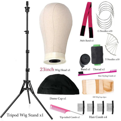 Tête de Mannequin en Toile 21-23 Pouces avec Support Tripod, Affichage de Perruque et Tête de Coiffage avec Support - Porcin'Hair 