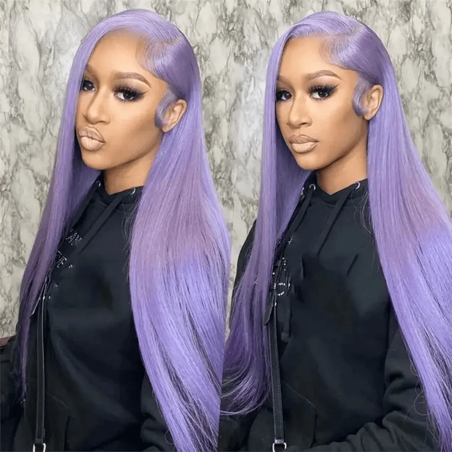 Perruque Lace Front 13x6 Violette – Cheveux Humains Brésiliens 100%,Lisse 220 % densité - Porcin'Hair 