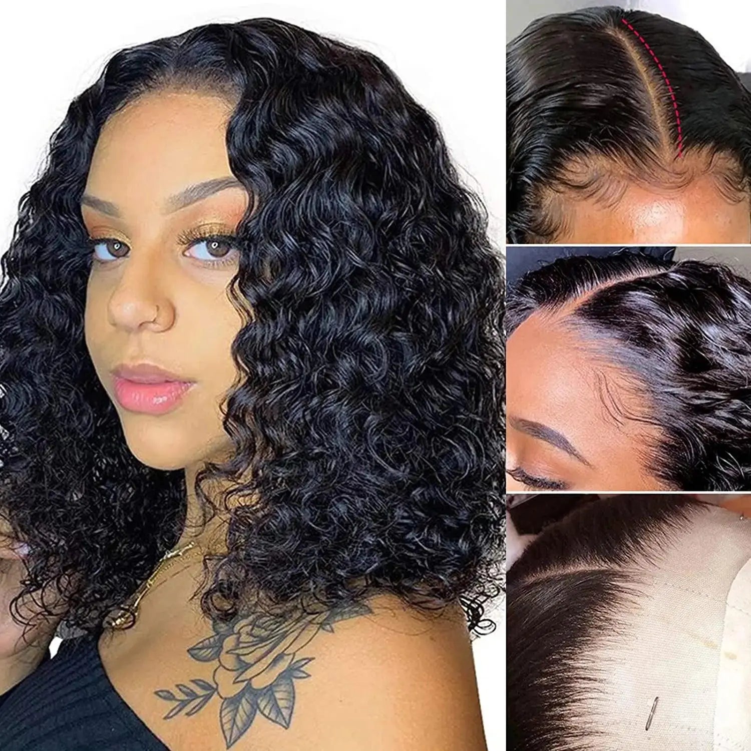 Perruque Bob Deep Wave Brésilienne – Dentelle Frontale 4x4, Cheveux Humains Remy, Pré-Plumée - Porcin'Hair 