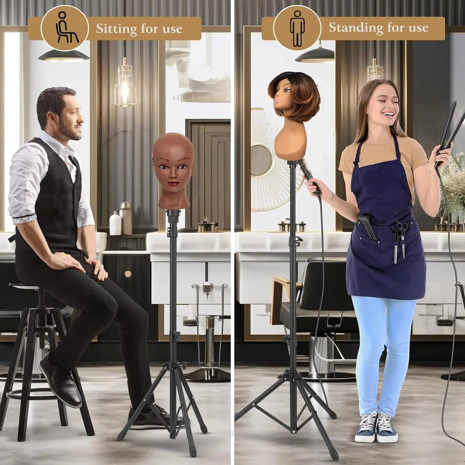 Tête de Mannequin en Toile 21-23 Pouces avec Support Tripod, Affichage de Perruque et Tête de Coiffage avec Support - Porcin'Hair 