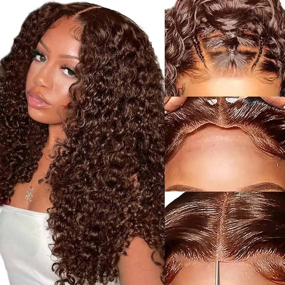 Curly wigs Transparent Lace Front Wig Chocolate Brown 13x4 13x6 Brazilian Deep Wave Frontal Human Hair Wig for Women Pre Plucked - Porcin'Hair 