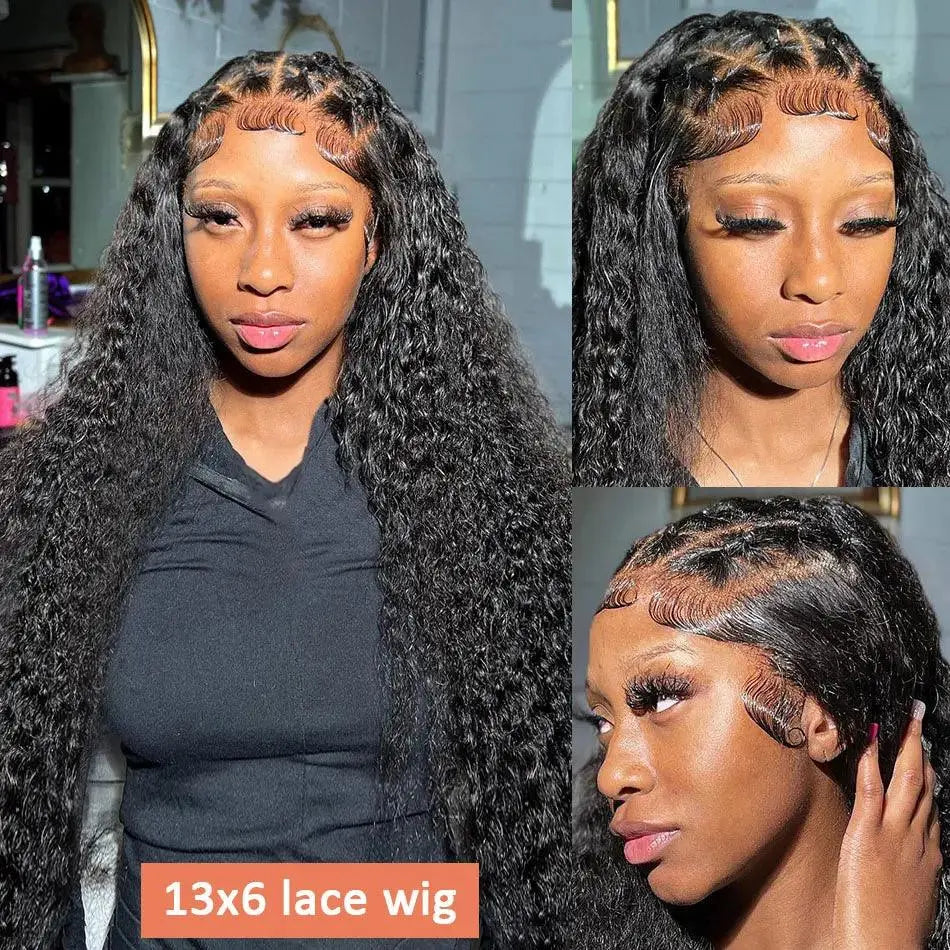 Perruque Frontale Curly 18-42 pouces, 210% densité Cheveux Humains 13x4/13x6 HD, Deep Wave - Porcin'Hair 