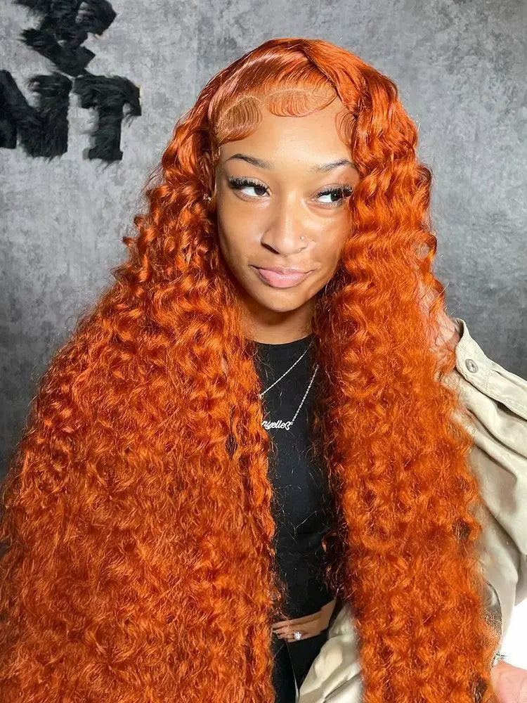 Perruque Frontale 13x4/13x6, 250% densité cheveux Humains 30-40 Pouces, Boucles Orange Profondes, Dentelle HD, Pour Femme - Porcin'Hair 