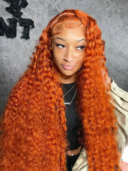 Perruque Frontale 13x4/13x6, 250% densité cheveux Humains 30-40 Pouces, Boucles Orange Profondes, Dentelle HD, Pour Femme - Porcin'Hair 