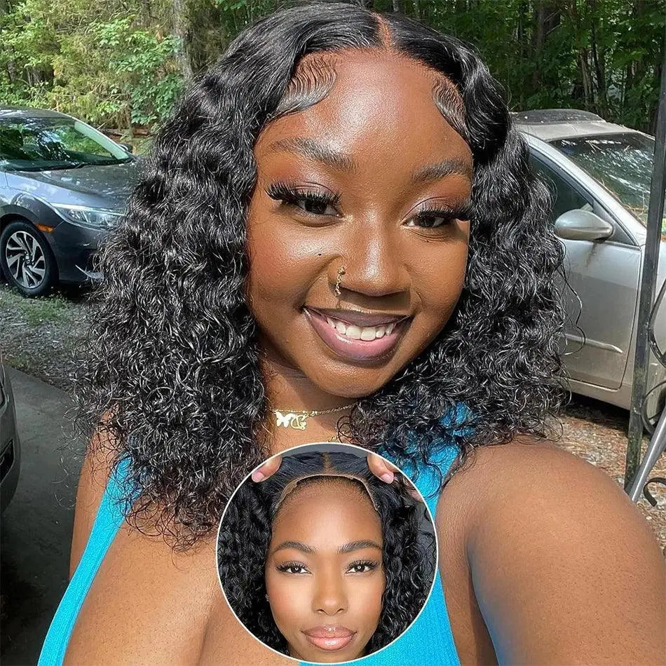 Perruque Water Wave Bob Sans Colle – Pré-Plumée, HD 13x4, Cheveux Humains Brésiliens, Boucles Profondes - Porcin'Hair 