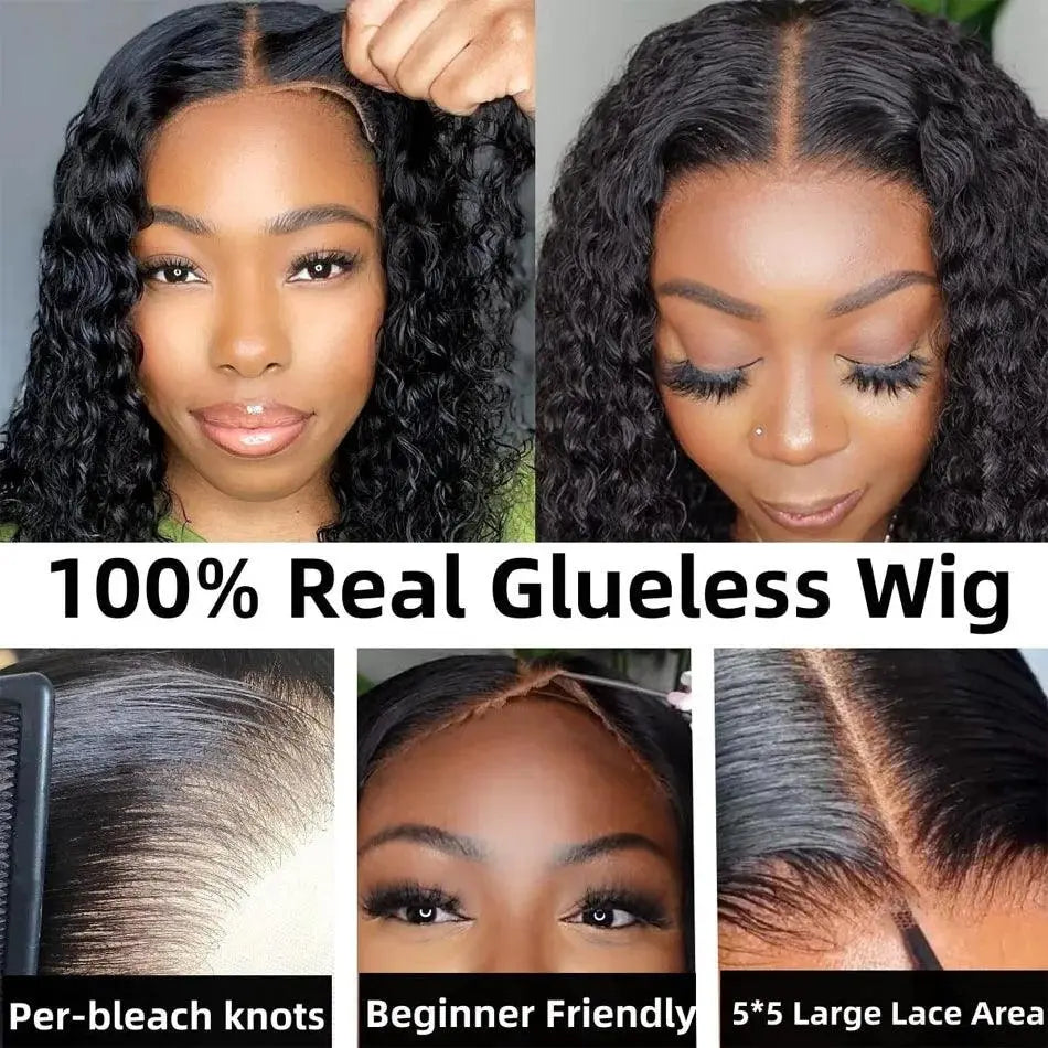 Perruque Water Wave Bob Sans Colle – Pré-Plumée, HD 13x4, Cheveux Humains Brésiliens, Boucles Profondes - Porcin'Hair 