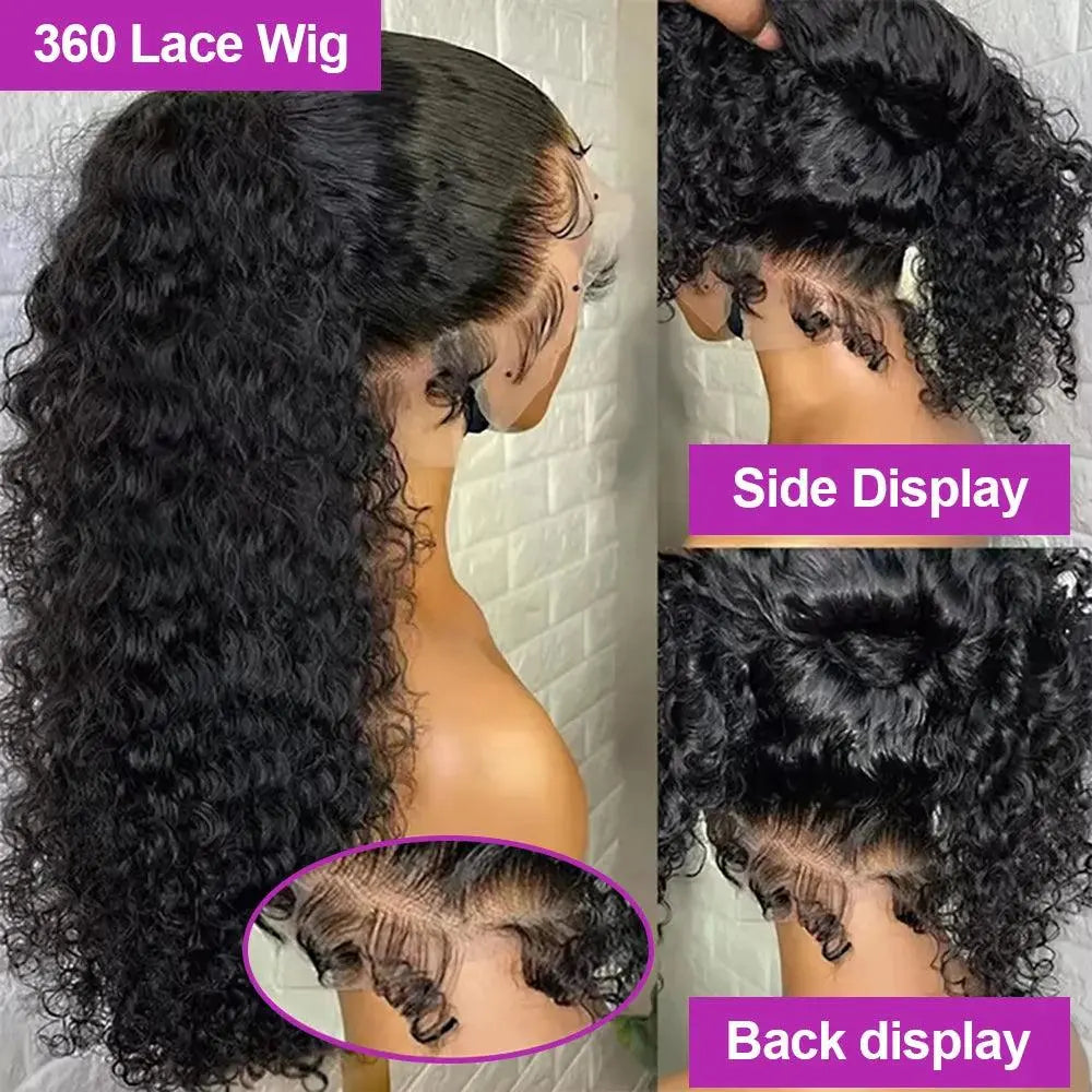 Perruque Frontale 360° , 300% Densité Cheveux Humains , Ondes Curly Profondes, Dentelle HD Invisible, Glueless - Porcin'Hair 
