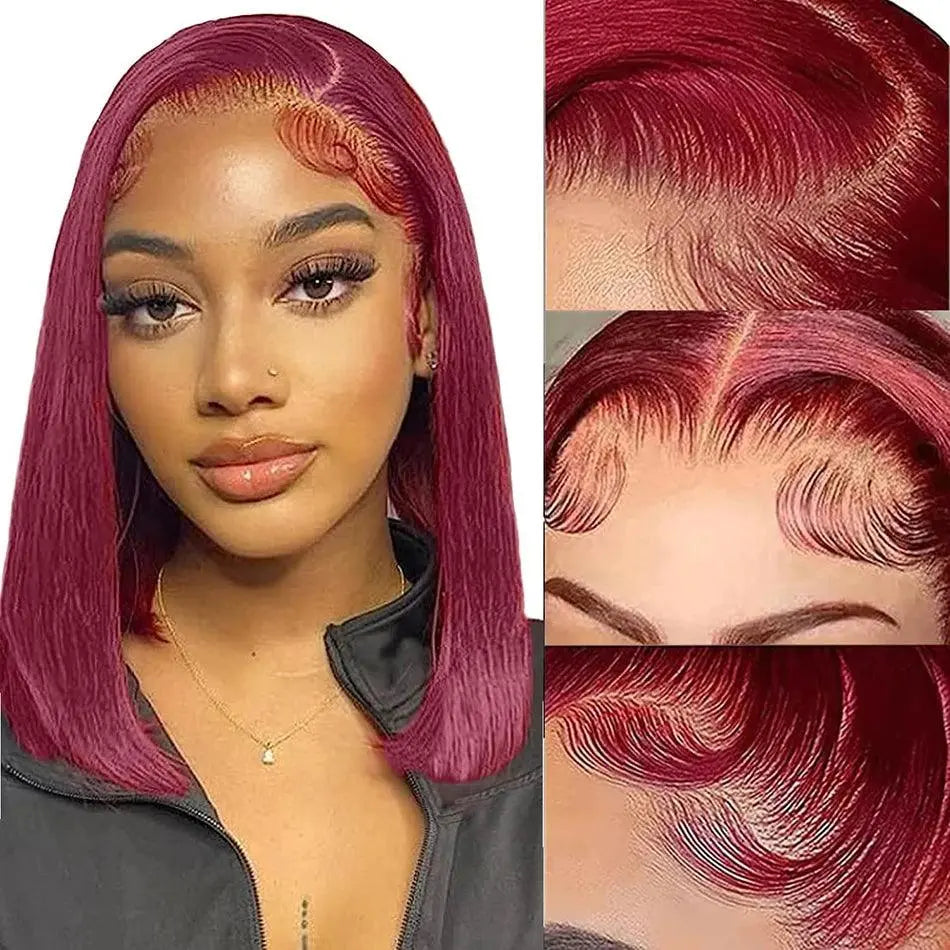 Perruque Bob Droite Bordeaux 99J – Lace HD 13x4 – Sans Colle & Pré-découpée – Cheveux Humains - Porcin'Hair 