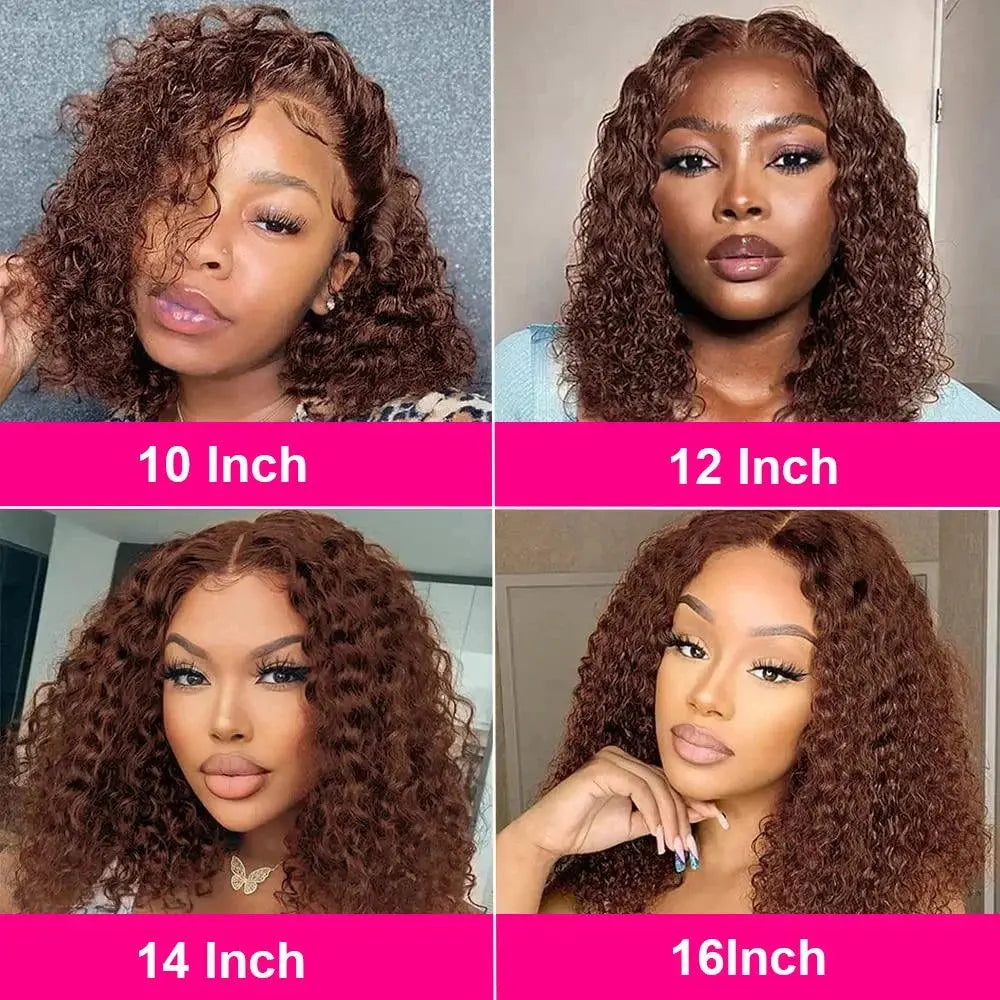 Perruque Bob Curly Brune 13x4 – Cheveux Humains Brésiliens, Boucles Profondes, Pixie Pré-Plumée, Couleur #4 - Porcin'Hair 
