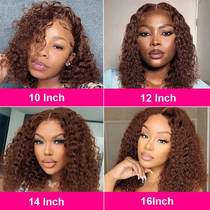 Perruque Bob Curly Brune 13x4 – Cheveux Humains Brésiliens, Boucles Profondes, Pixie Pré-Plumée, Couleur #4 - Porcin'Hair 