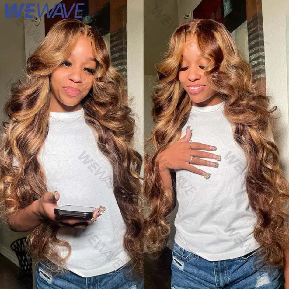 Perruque Body Wave Naturelle Blonde à Reflets, 13x6, 13x4 HD, 210% Densité - Porcin'Hair 