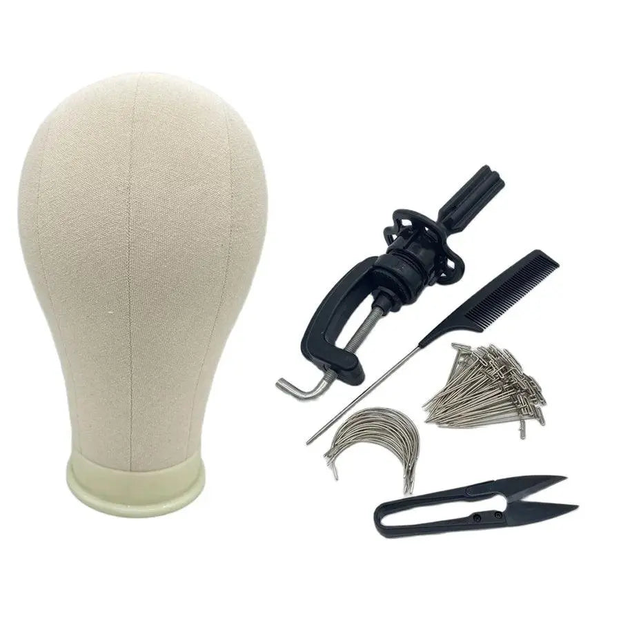 Kit de Tête de Mannequin en Toile pour Entraînement, Support de Perruque avec Stand, Mannequin pour Affichage et Coiffage - Porcin'Hair 
