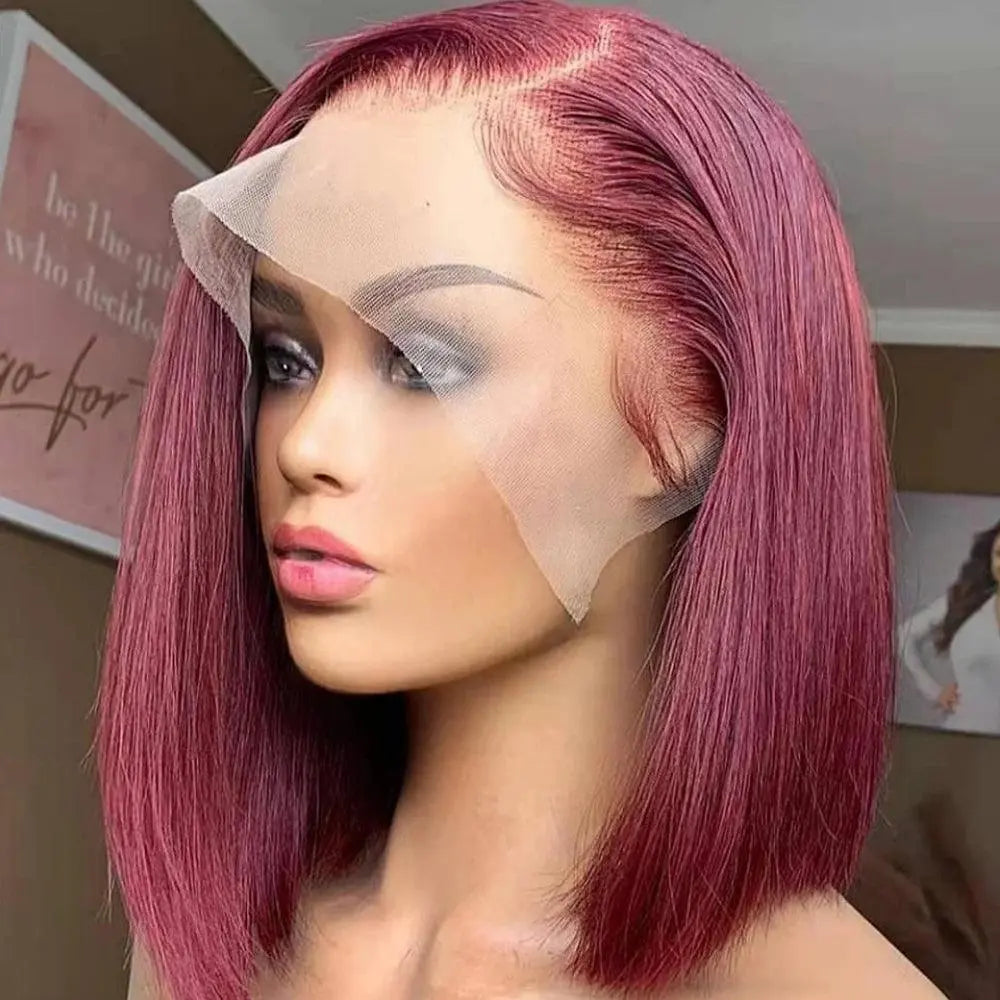 Perruque Bob Droite Bordeaux 99J – Lace HD 13x4 – Sans Colle & Pré-découpée – Cheveux Humains - Porcin'Hair 