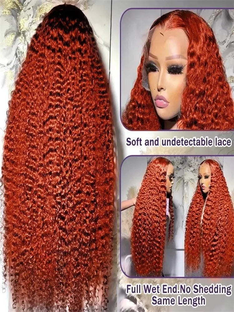 Perruque Frontale 13x4/13x6, 250% densité cheveux Humains 30-40 Pouces, Boucles Orange Profondes, Dentelle HD, Pour Femme - Porcin'Hair 