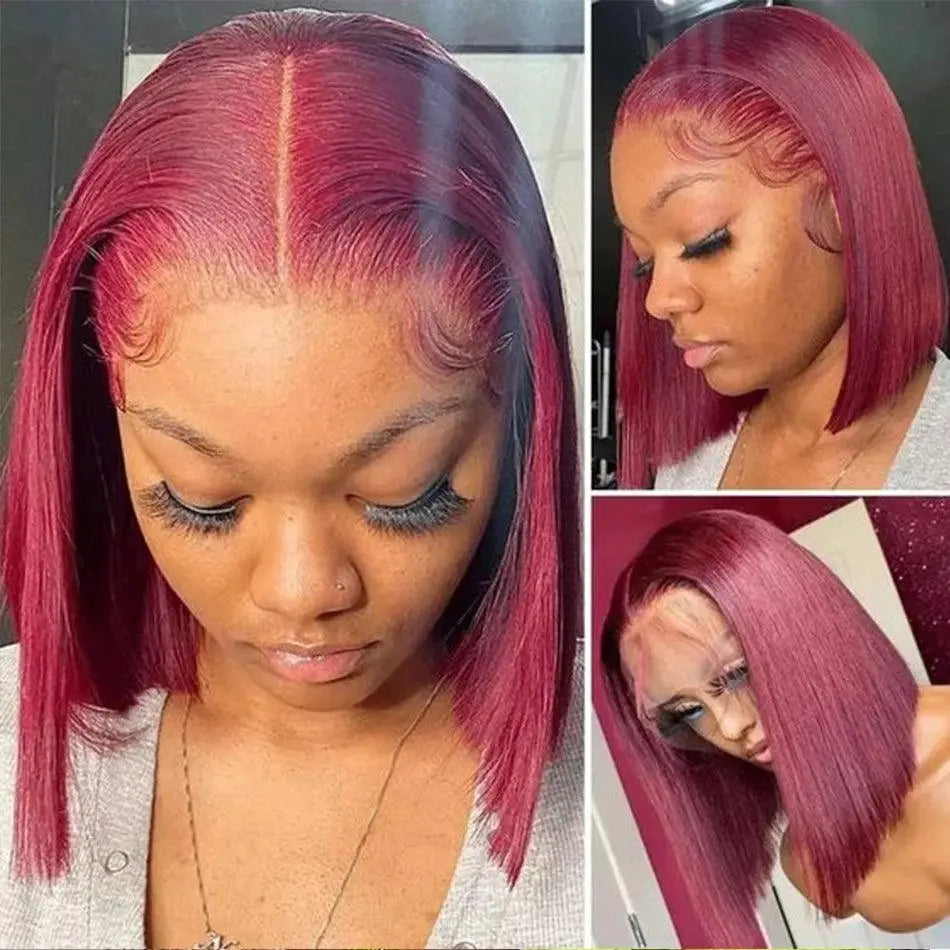 Perruque Bob Droite Bordeaux 99J – Lace HD 13x4 – Sans Colle & Pré-découpée – Cheveux Humains - Porcin'Hair 
