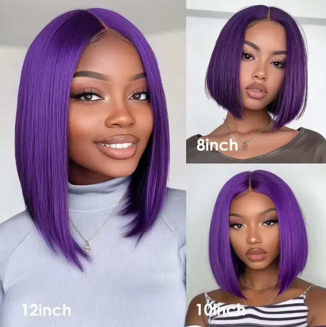 Perruque Bob Violette – Lace Frontal T 180% , Cheveux Humains Brésiliens 100%, Pré-plumée, Lisse - Porcin'Hair 