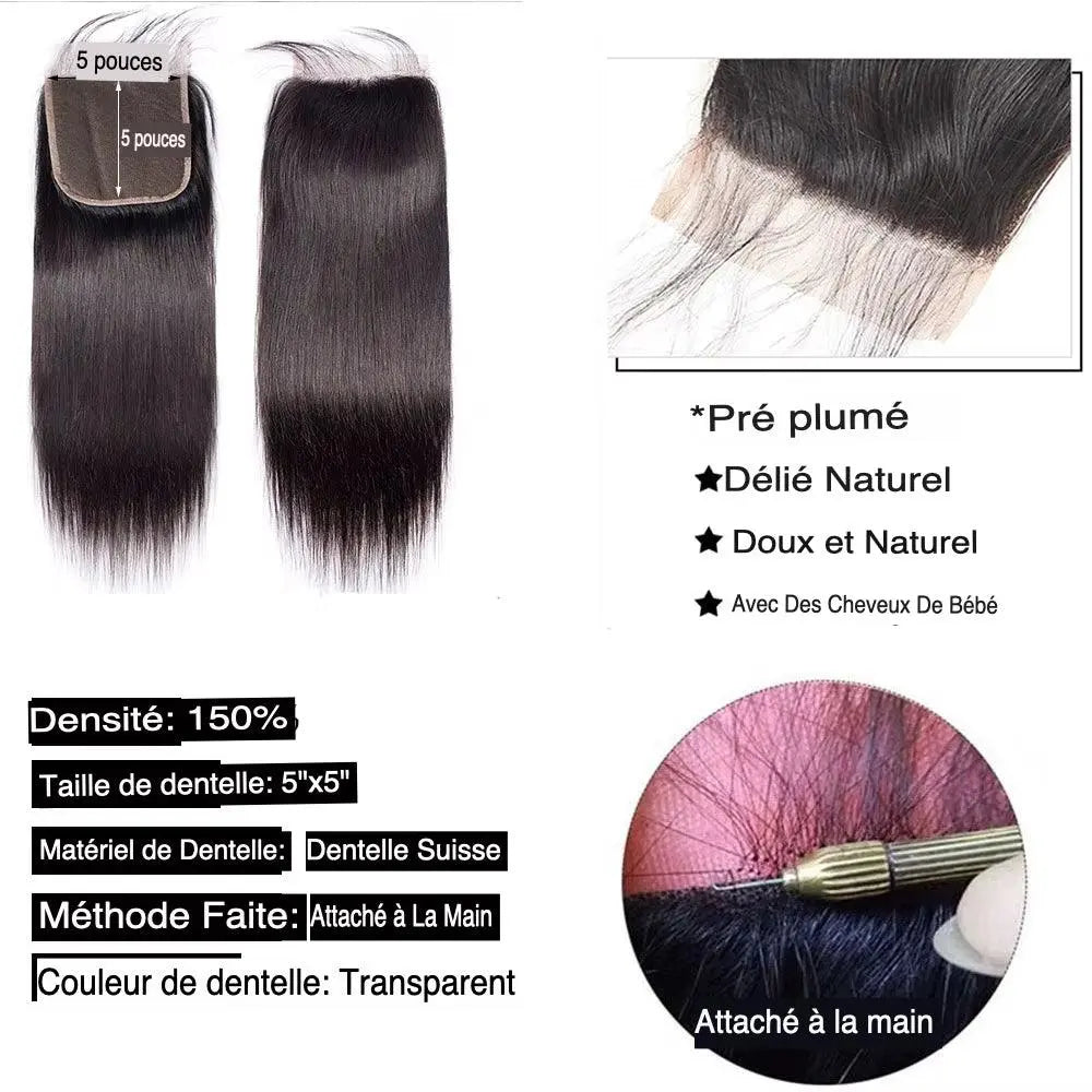 Closure Extensions de Cheveux Naturels Lisses – Lace Closure HD & Frontal - Porcin'Hair 