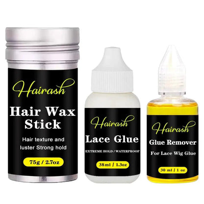 Colle Imperméable pour Lace Front Wig + Dissolvant de Colle à Base de Plantes + Stick Cire Coiffante + Spray Teinte pour Dplet pour Perruque :entelle - Porcin'Hair 