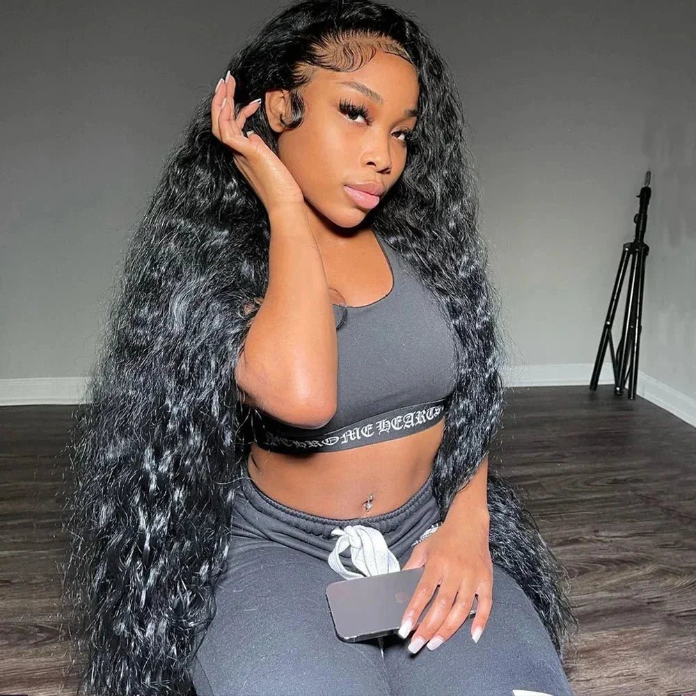Lace Wig Deep Wave HD 13x4/13x6 – Cheveux Bouclés Brésiliens 30" à 40" (Sans Colle, Naturelle) - Porcin'Hair 